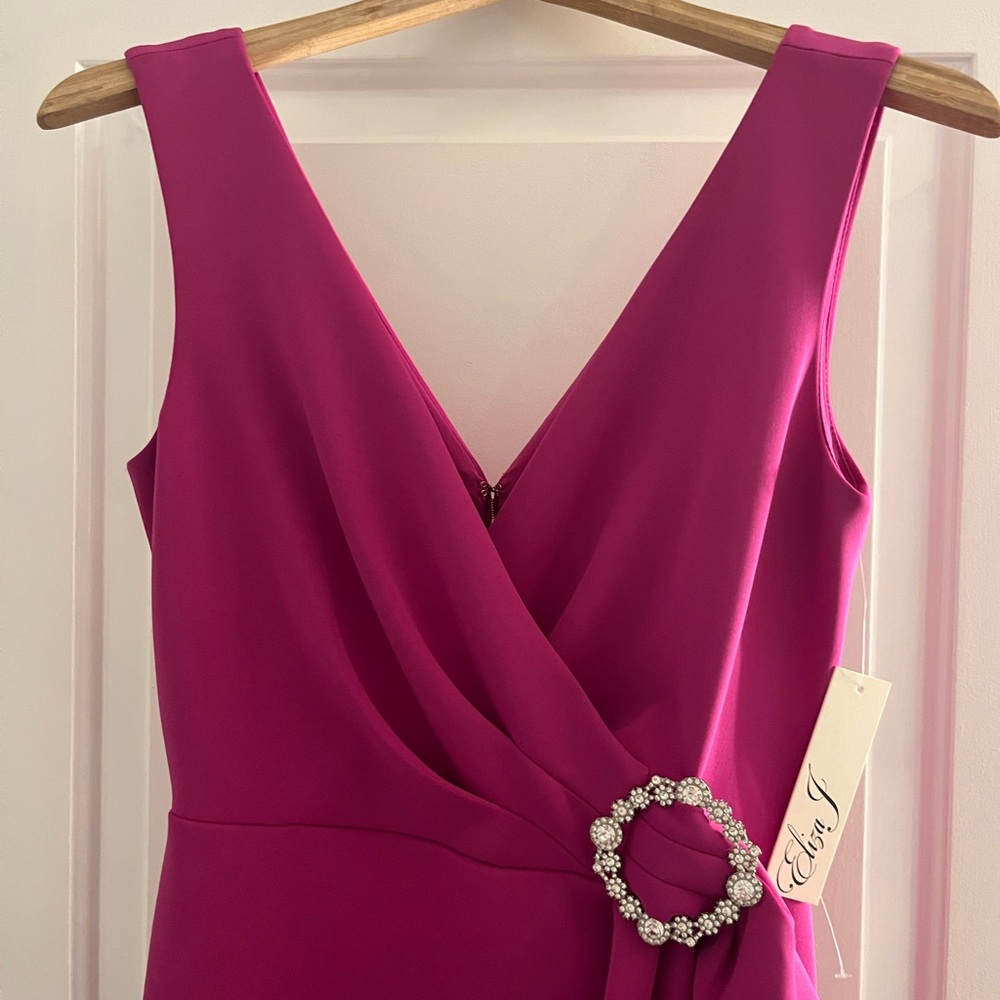 Eliza J Fuchsia Dress with Rhinestone Accent